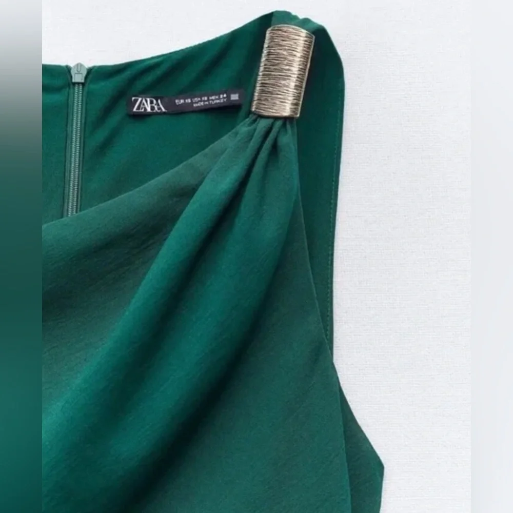 Zara METAL PIECE ASYMMETRIC DRESS. Green/Blue. Size XS. New with Tags.